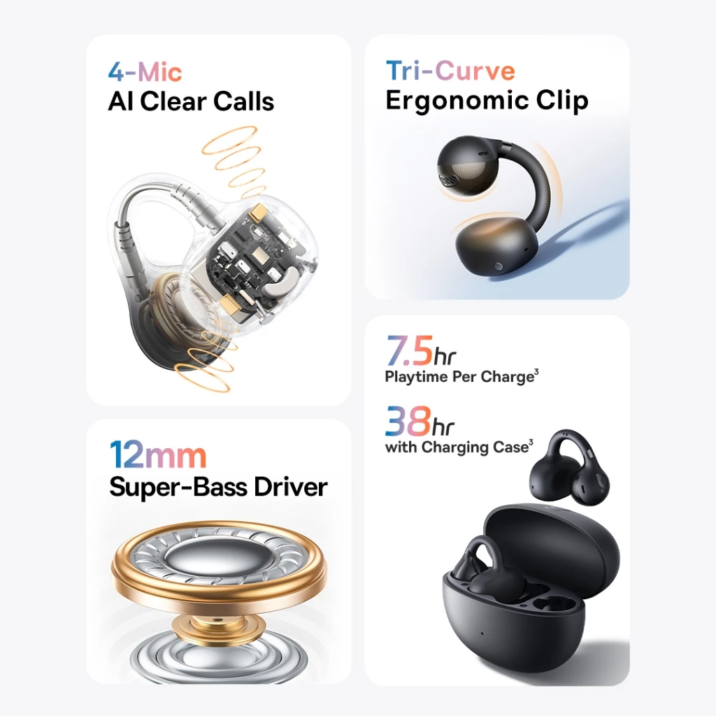 [BUNDLE 2 BASEUS TO SCHOOL] Baseus Bowie BC1 Open Ear Fit Wireless Stereo 12MM Super Bass 4 Mic AI ENC Clip TWS IP55 & 38H