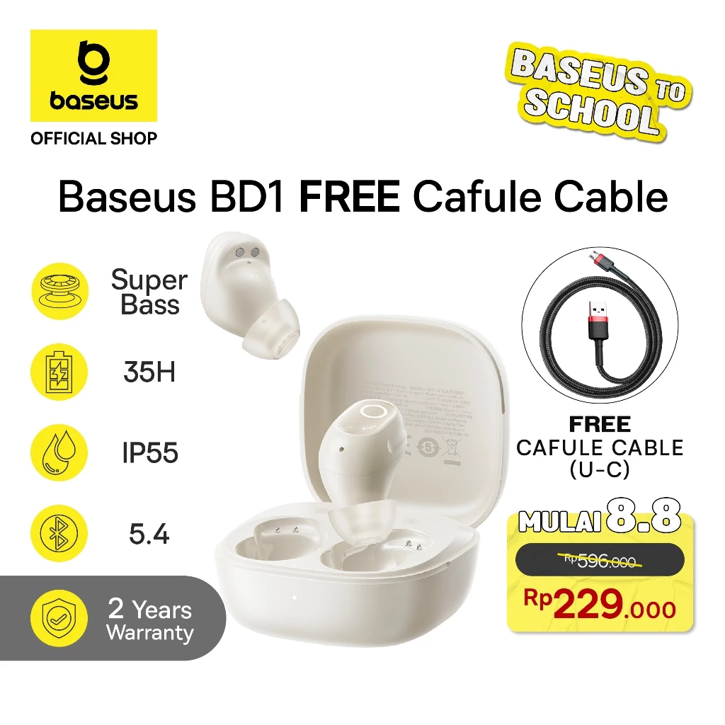 Baseus Office TWS Mini Bass BD1 True Wireless Earbuds Headset Bluetooth 5.4 Earbuds Earphone