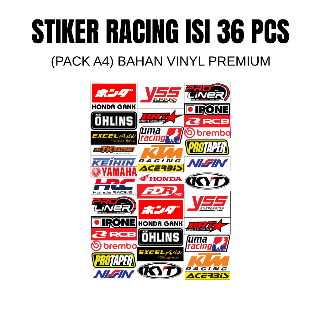 Jual STIKER RACING PAKET MURAH ISI 36 PCS STIKER MOTOR BRAND RACING CAR ...