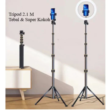Tripod Profesional A1 Metalic Besi Tebal 2.1 Meter Handphone Chrome Gratis Holder HP