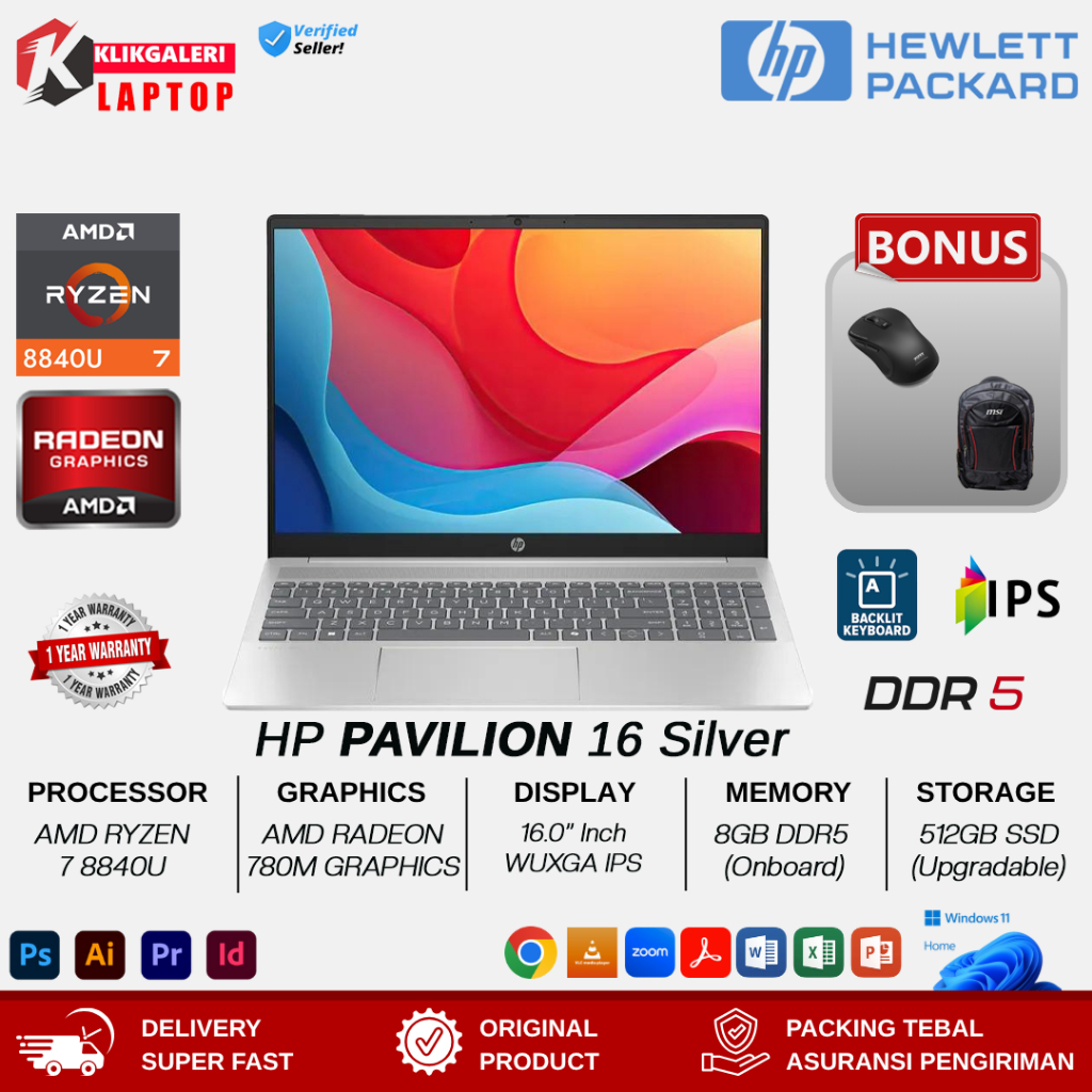 Laptop Hp Amd Radeon Graphics HP 15-FC0298AU AMD Ryzen 5-7430U 8GB
