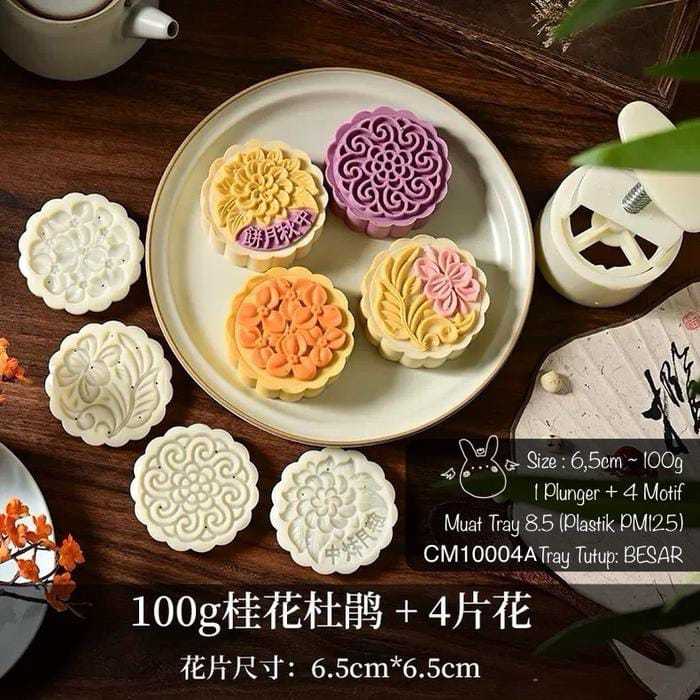 Jual Cetakan Mooncake 100gr CM10004 Cocok untuk 100g Kue dengan 4 Motif ...