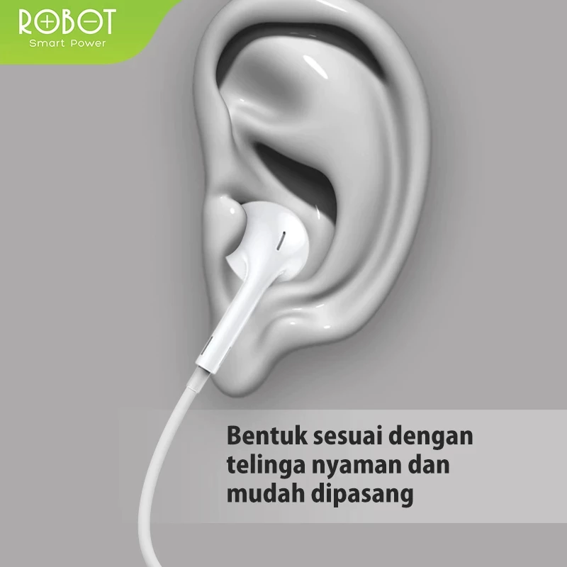 ROBOT Wired Earphone RE10 Headset Kabel Audio 3.5mm Jack Bass Stereo untuk Smartphone – Original Garansi 1 Tahun