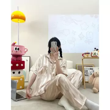 EMILY PIYAMA Baju Tidur Piyama Satin Wanita Dewasa Model Garis Lengan Pendek Celana Panjang