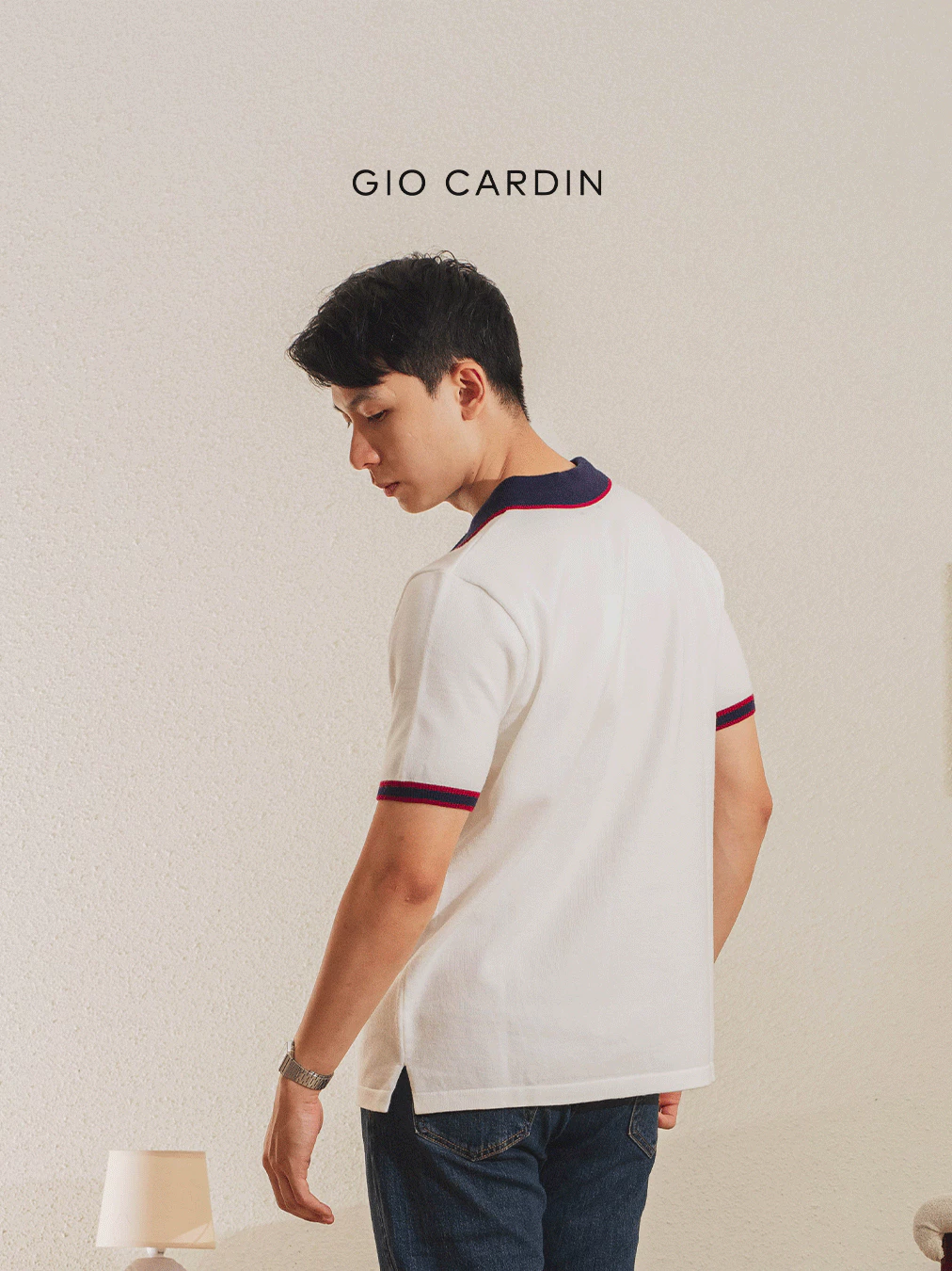 Kaos Polo Pria Knit Broken White Premium Viscose Zipper Gio Cardin foto 2