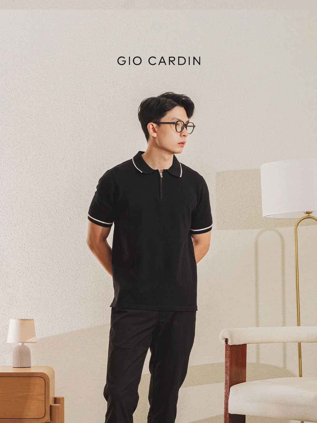 Kaos Polo Pria Knit Hitam Premium Viscose Zipper Gio Cardin foto 5