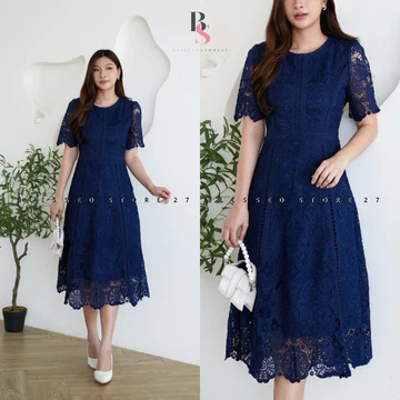 Ada Size Jumbo D1714 Aesun Korean Style Floral Brocade Vintage Midi Dress Natal Brukat Pesta