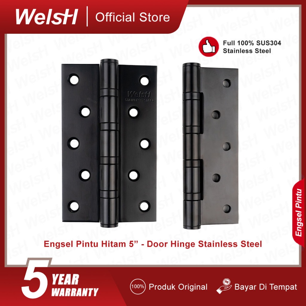 WELSH Engsel Pintu Door Hinge Stainless 5 Inch - Tebal 3 mm Warna Hitam Black 5"