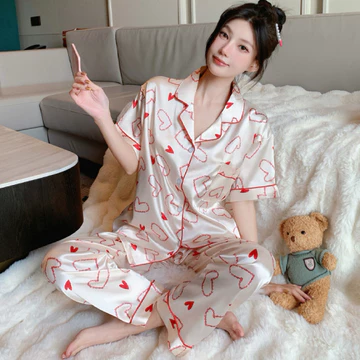 YKL Baju Tidur Wanita Satin Adem Lembut Piyama Setelan Set Cewek Warna Black Pink