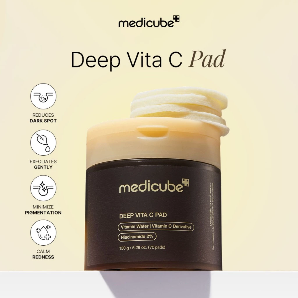 Medicube Deep Vita C Pad kemasan 70 pads dengan dua sisi embossed dan smooth