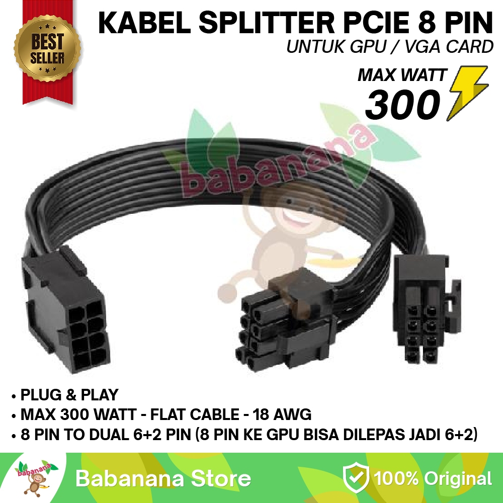 Jual Kabel Splitter PCIE 8 Pin to Dual 6+2 pin Cabang VGA Mining Gaming ...