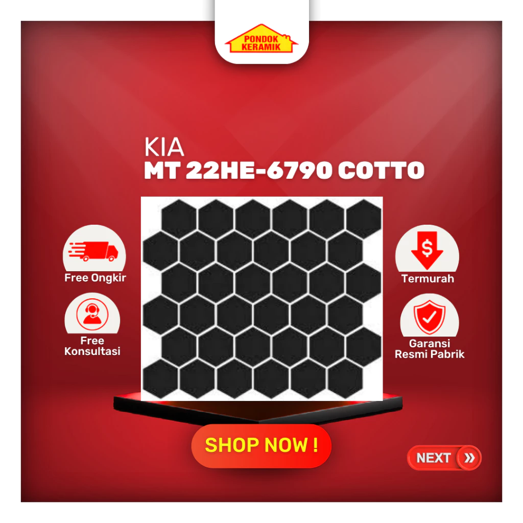KIA Mozaik Hitam Hexagonal Polos MT 1S-6110 COTTO Kilap Glossy Mosaic Dinding