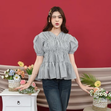 Yoenik Apparel Foila Rubber Blouse Atasan Kerut Dada Korean Style Wanita
