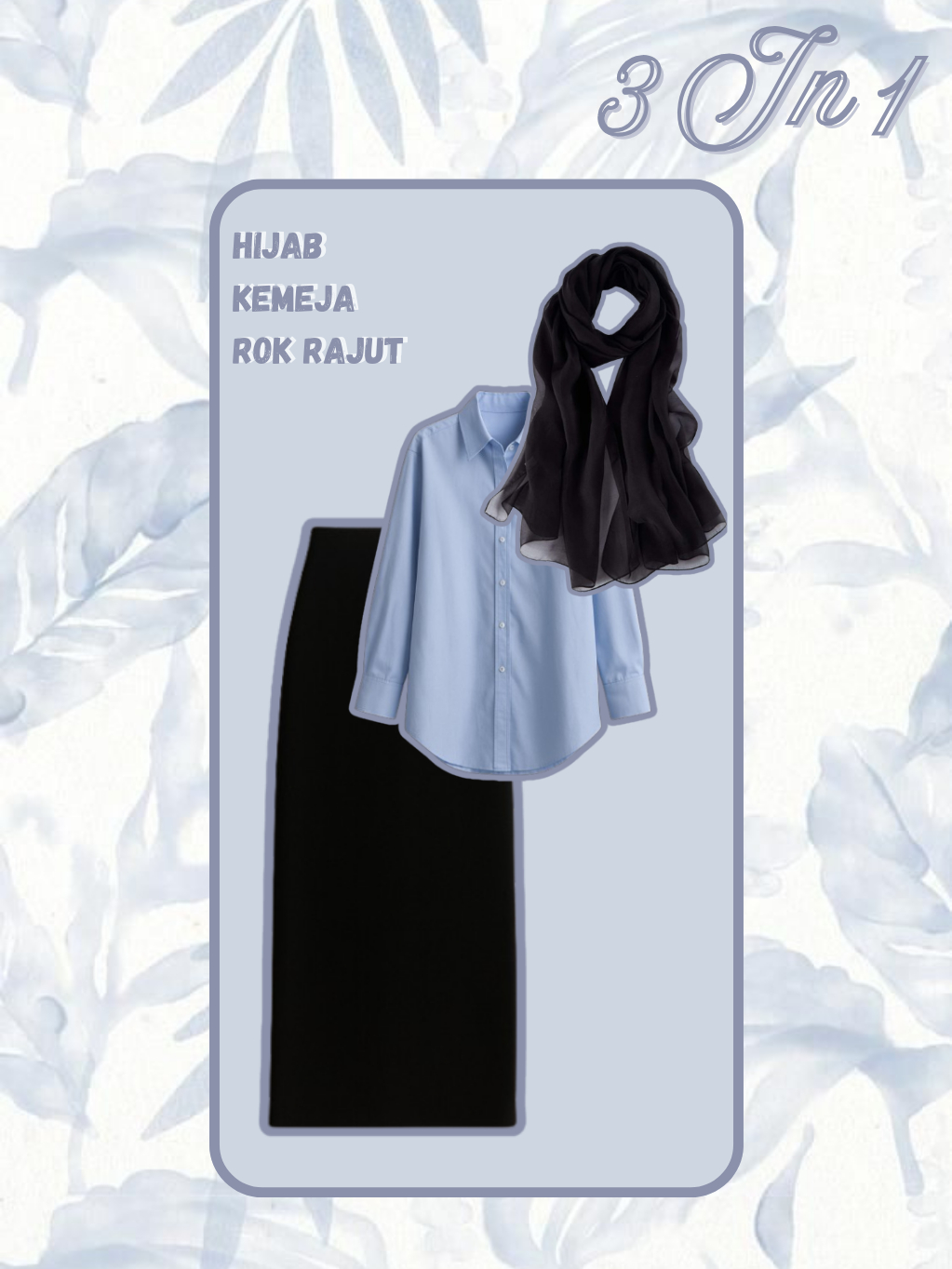 Jual Oneset 3in1 Hijab Outfit Kemeja Loose Biru & Rok Span Hitam OOTD ...