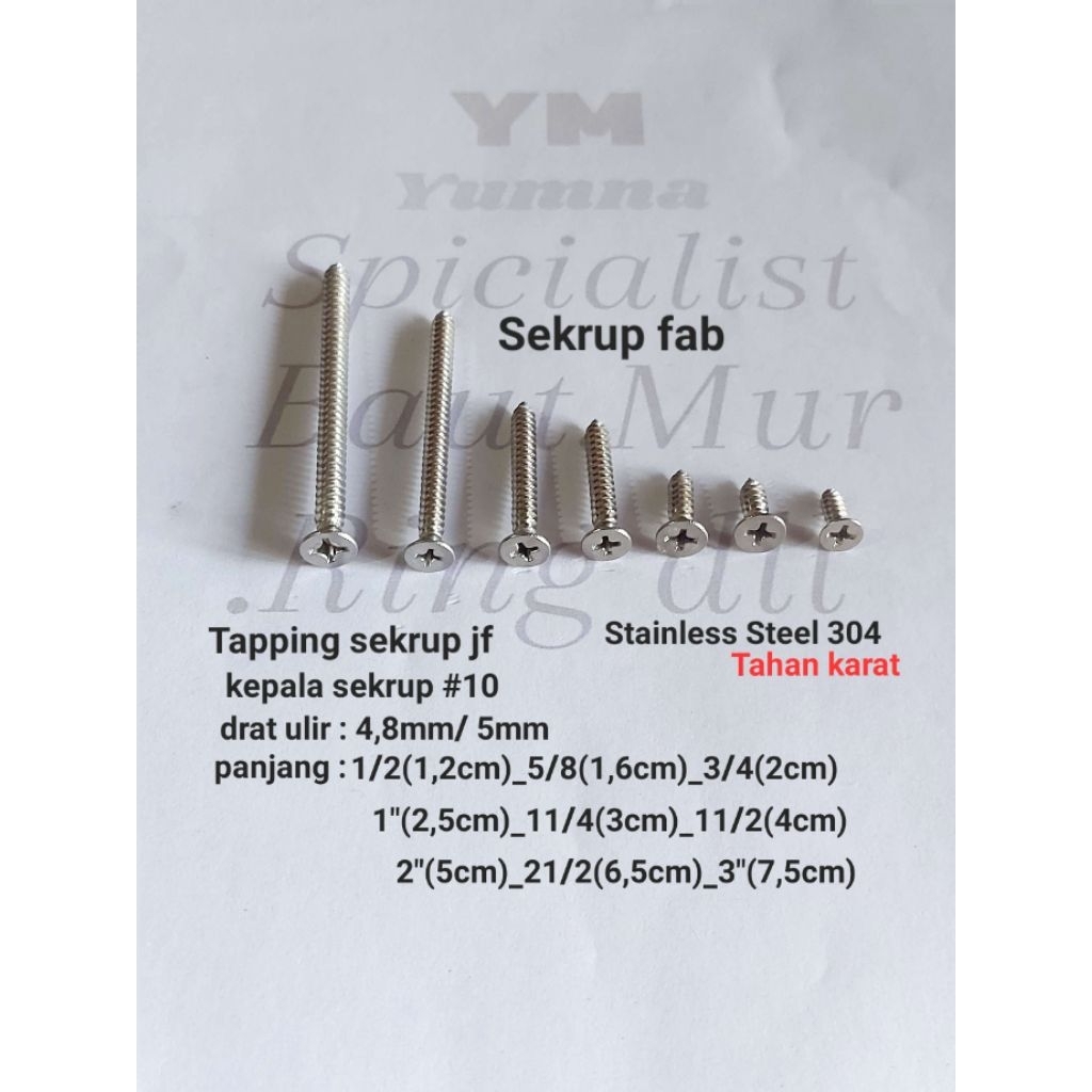 Jual Tapping Sekrup jf / Sekrup fab Stainless 304/ kepala #10( panjang ...