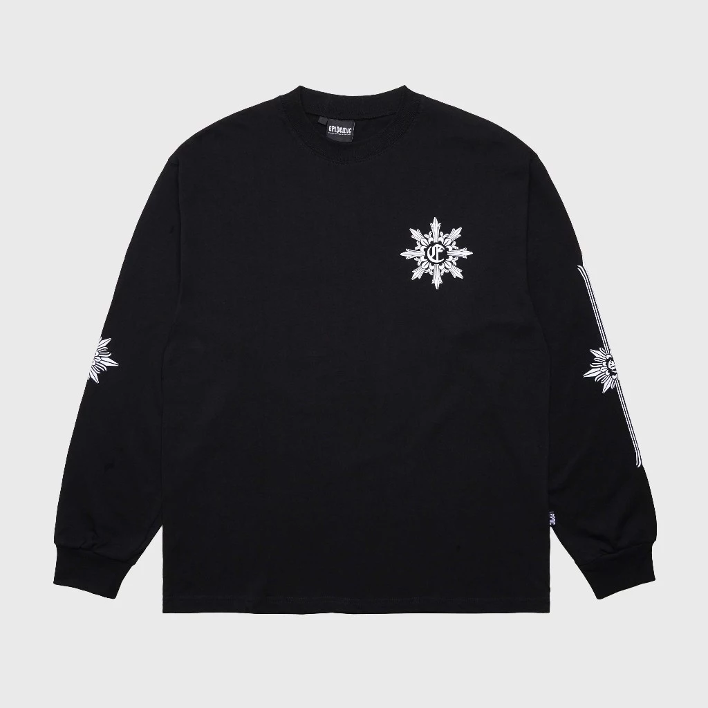 Epidemic Longsleeve T-Shirt Hitam – American Cotton 20s 200 GSM Premium foto 2