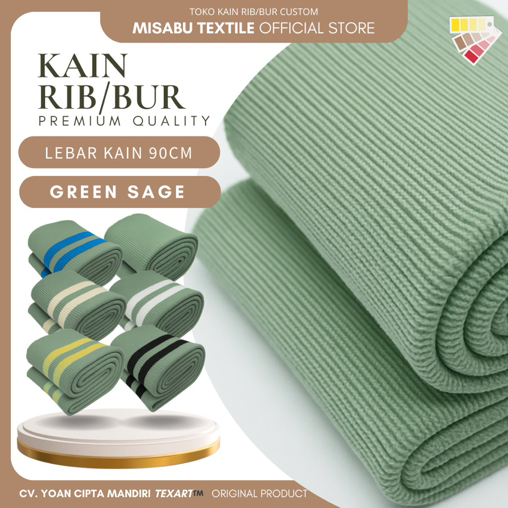 Jual Kain rib bur jaket polyester sage green rajut premium kerah lengan ...