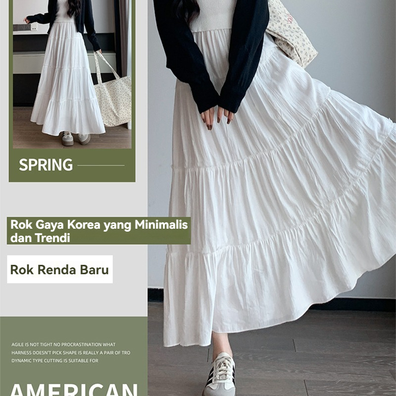 Jual Rok Panjang Wanita A-Line Warna Putih – Gaya Korea, Model Layer ...