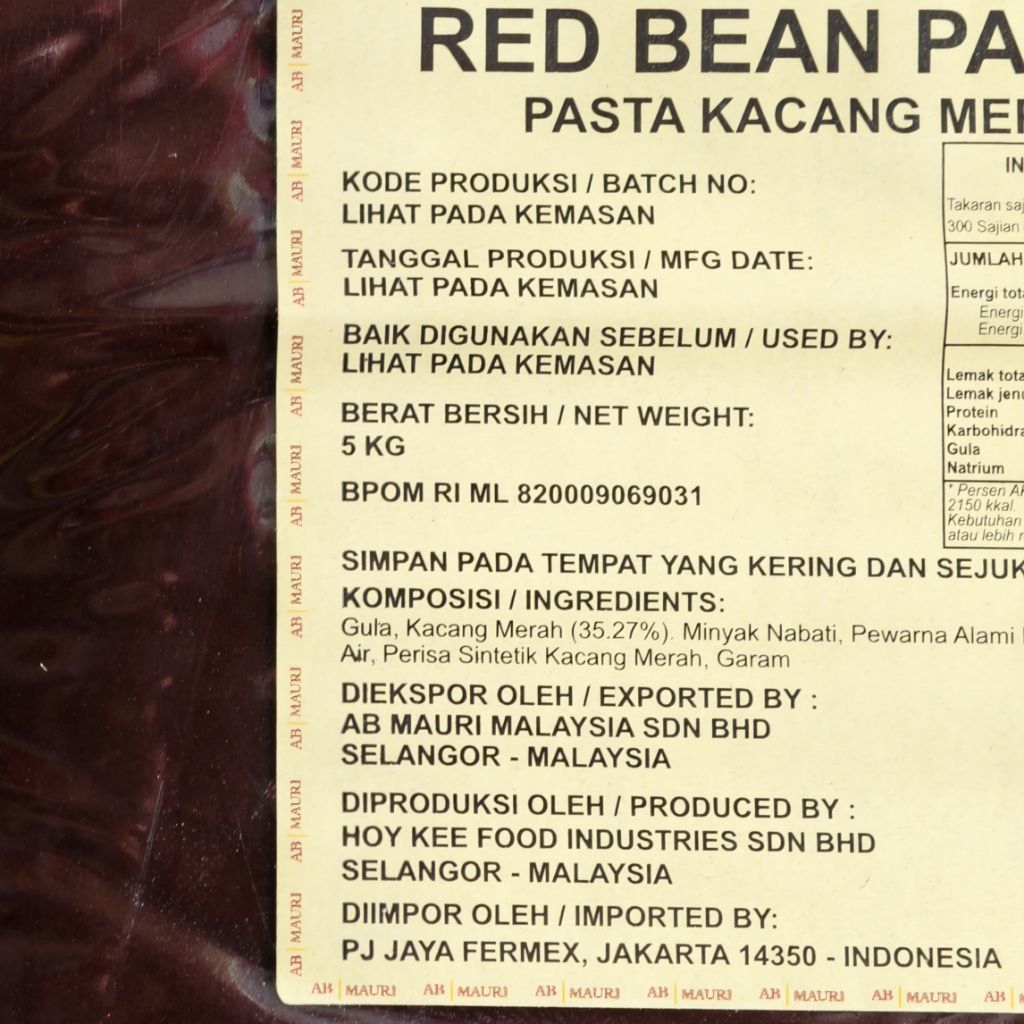 Jual Pasta Red Bean Mauri 5Kg / Filling Kacang Merah Pinnacle 5Kg ...