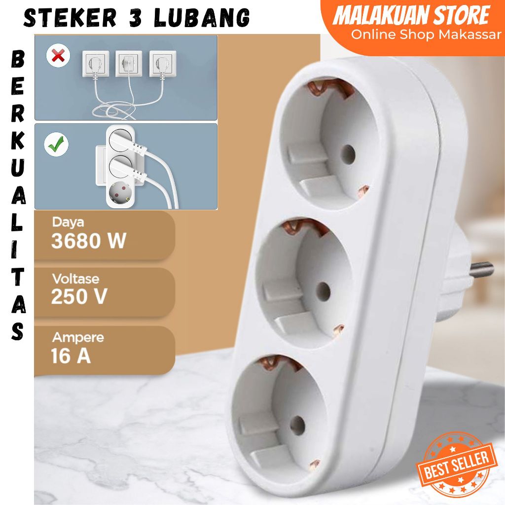 Jual Colokan 3 Lubang / Steker Listrik 3 Lubang Grounding Socket ...