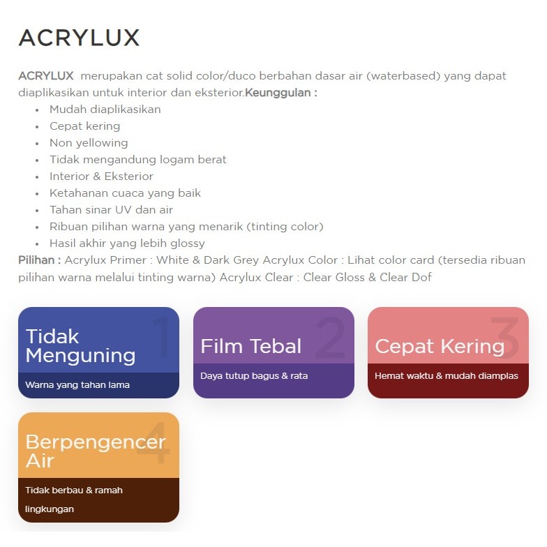 Jual CAT PROPAN ACRYLUX COLOR AAC-955 0.9 KG - WHITE TT 9101 (Warna ...