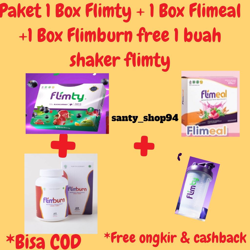 Jual Paket Flimty+flimeal+flimburn free 1 buah shaker | Shopee Indonesia
