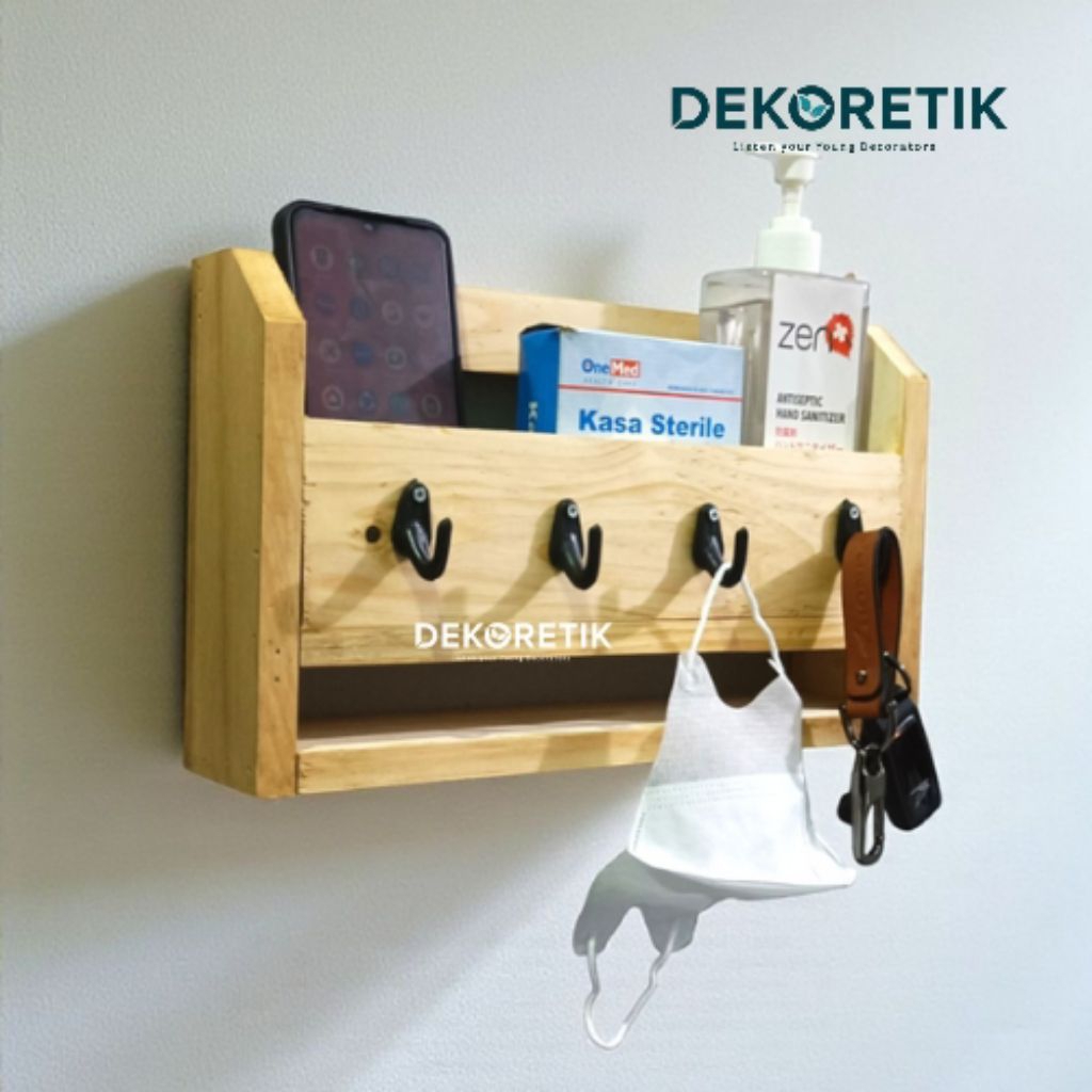 Jual Rak Kayu Aesthetic Serbaguna / Rak Gantungan Kunci Multifungsi ...