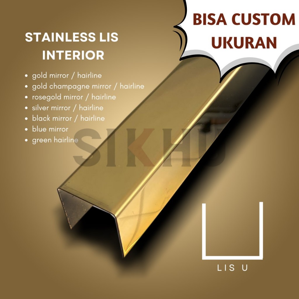 Jual LIST U GOLD MIRROR / HAIRLINE TEBAL 0.8MM PANJANG 3 METER ...