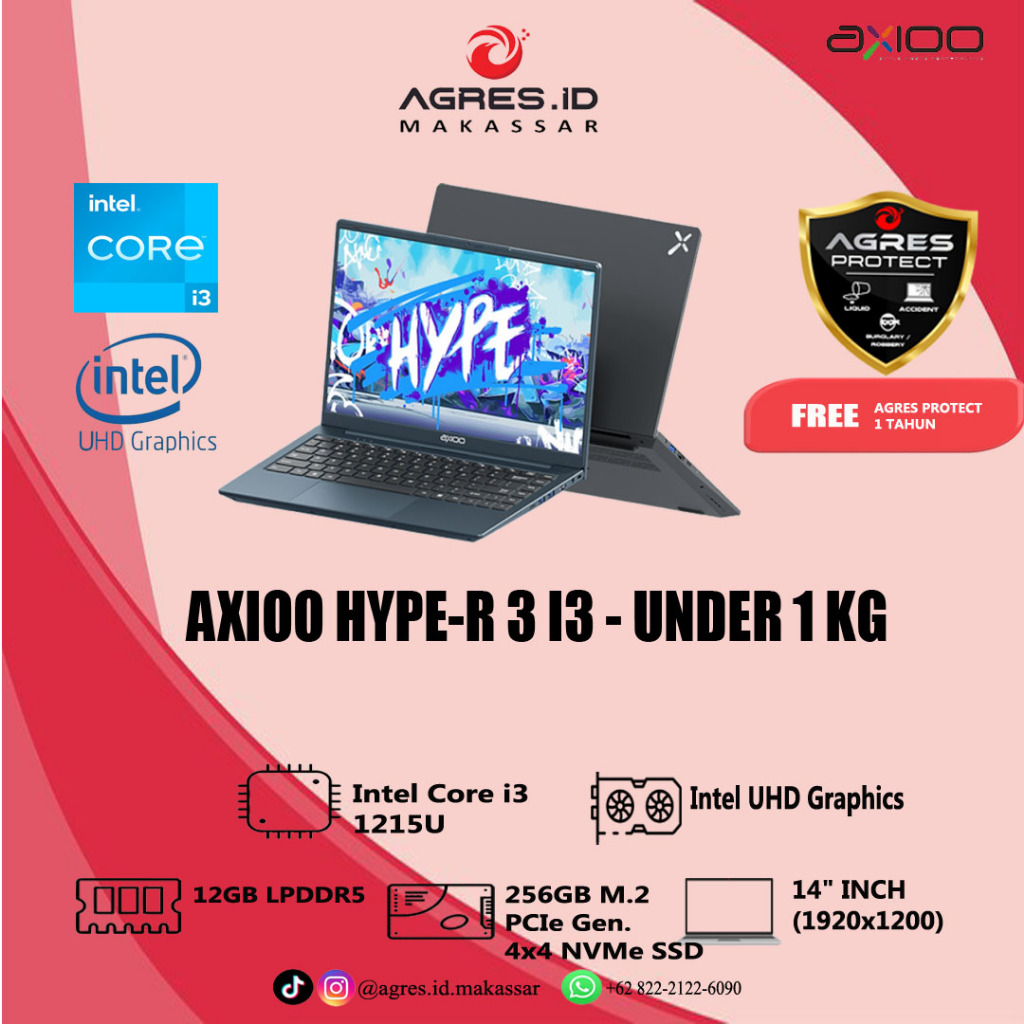 Jual AXIOO HYPE-R 3 I3 1215 12GB 256GB DOS 14