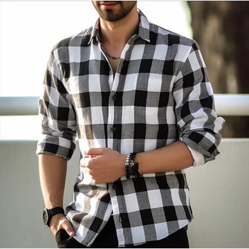 Kemeja Pria Kotak Basic Lengan Panjang Baju Atasan Cowok Flanel Kemeja Salur
