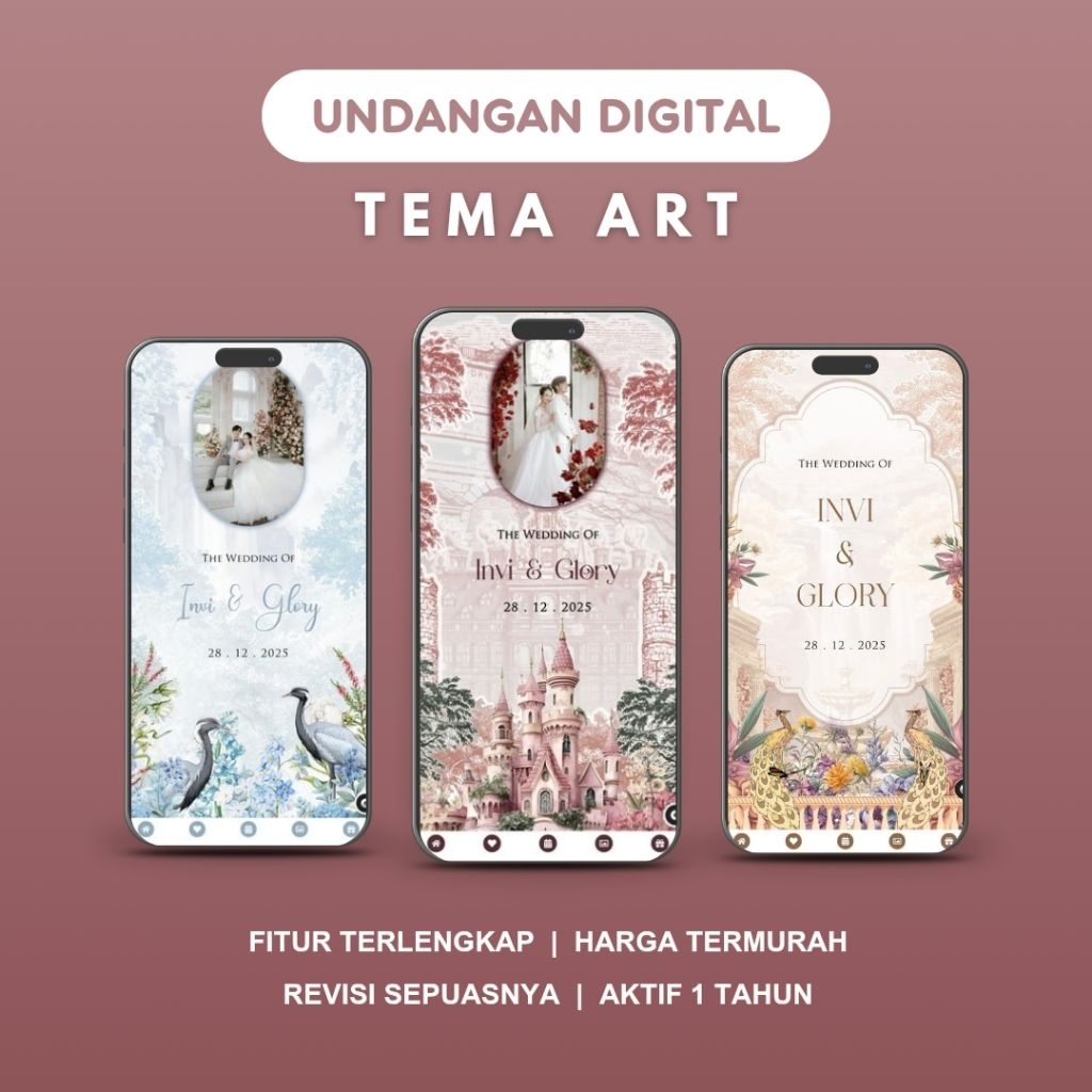 TEMA ART - Undangan Digital Pernikahan Website Online Tema Art Premium Aesthetic Elegan Foto & Tanpa Foto