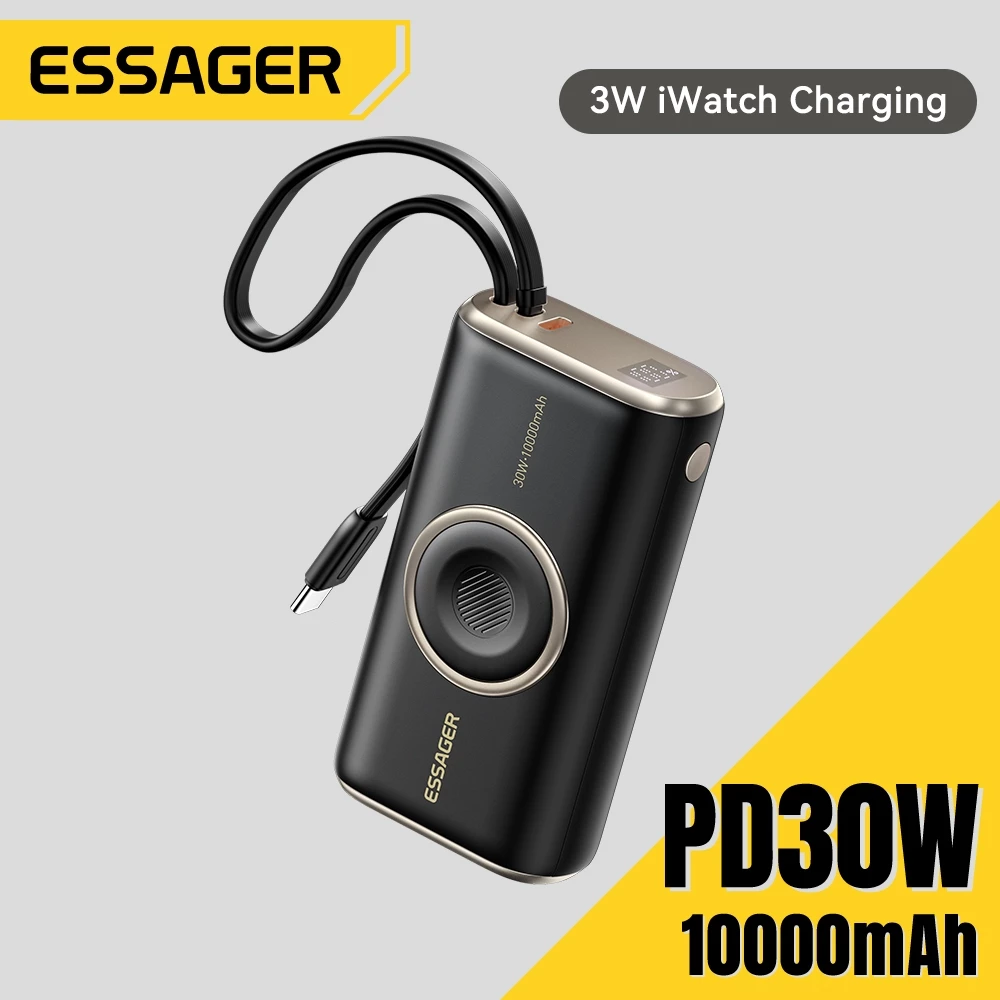 ESSAGER 10000mAh PD30W Pengisi Daya Nirkabel Jam Tangan Bank Daya Portabel Kabel Data Tipe C Adaptor