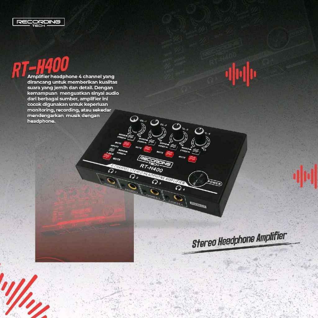 Jual Recording Tech RT-H400 4 Channel Stereo Amplifier Headphone Audio ...