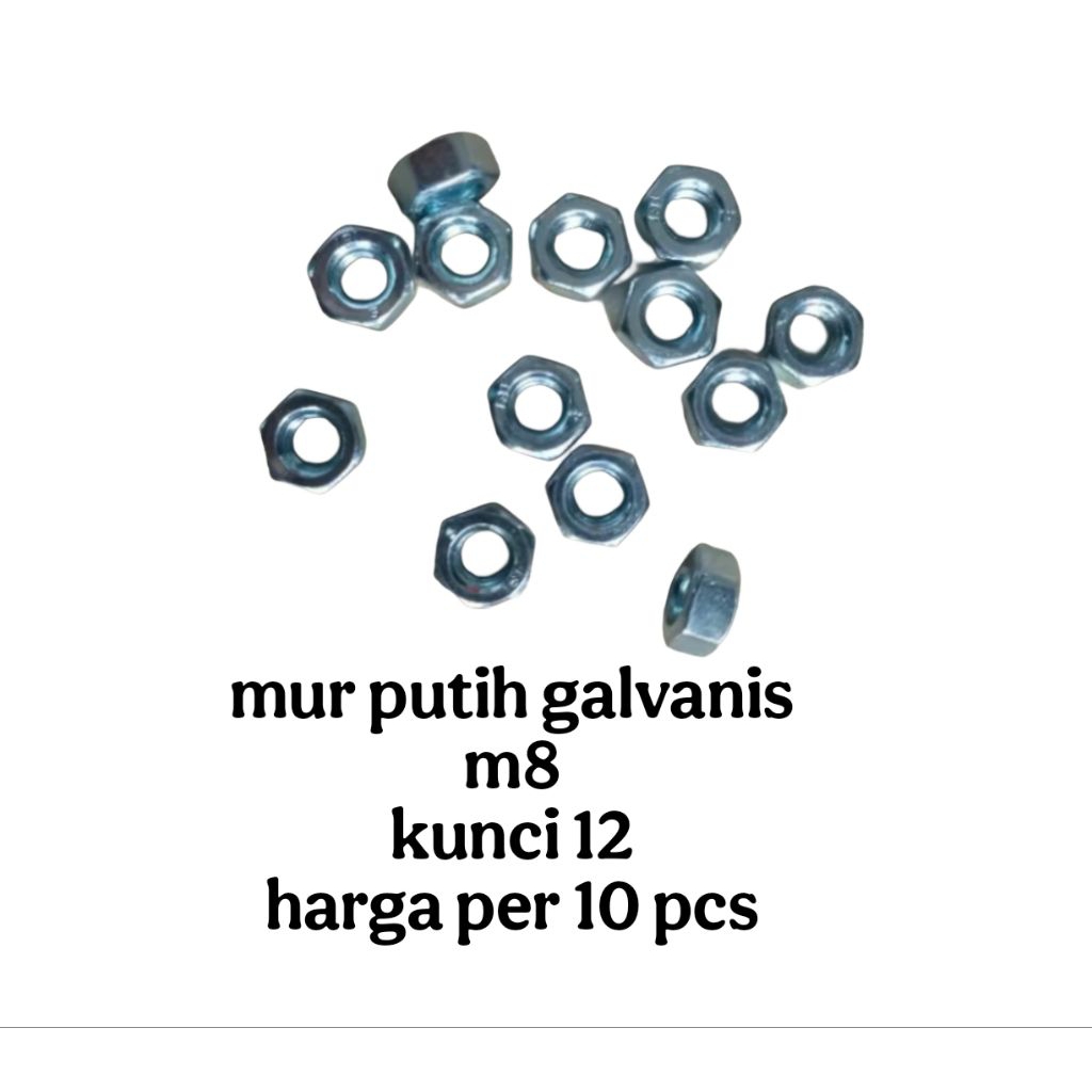 Jual Mur putih M8 /Hex nut galvanis M8 pitch 1,25/10pcs | Shopee Indonesia