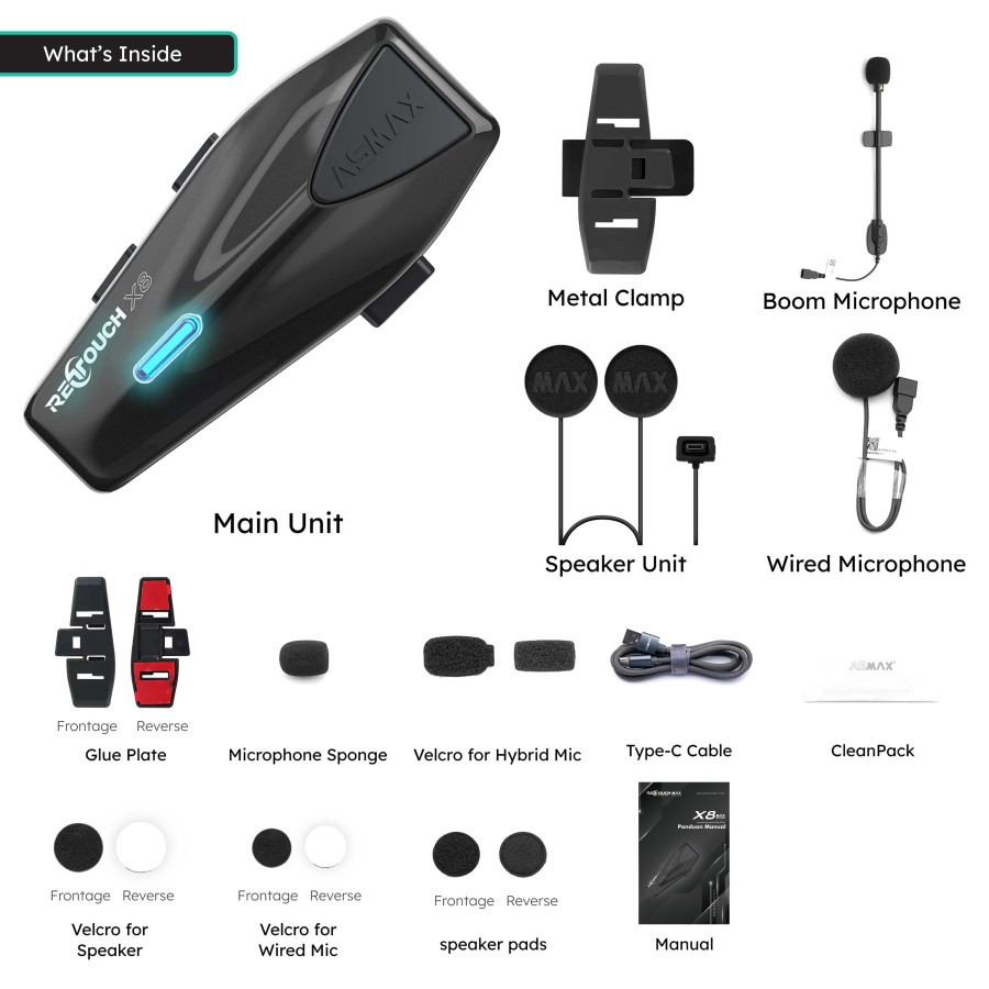Jual RETOUCH X8 Max Intercom Bluetooth Helmet AI Voice Control FM Radio ...