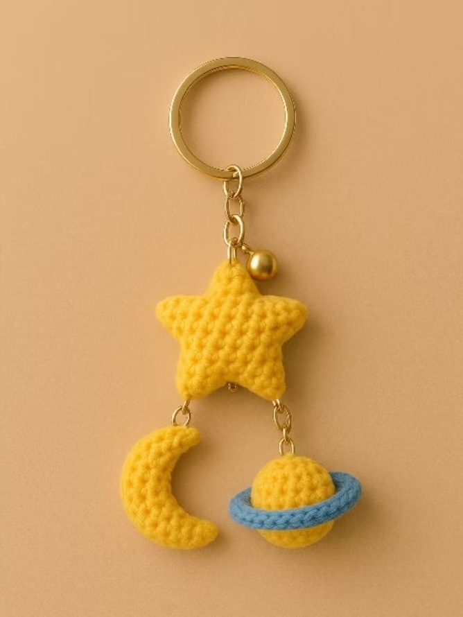 Jual Gantungan Kunci Rajut Bentuk Bulan Bintang dan Planet Handmade ...