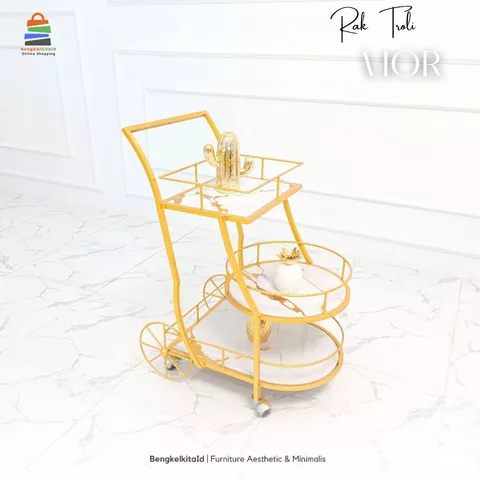 Rak Troli Aesthetic Rak Penyaji Makanan - RAK VIOR - Rak Hias Besi Holo Cat Duco Mewah