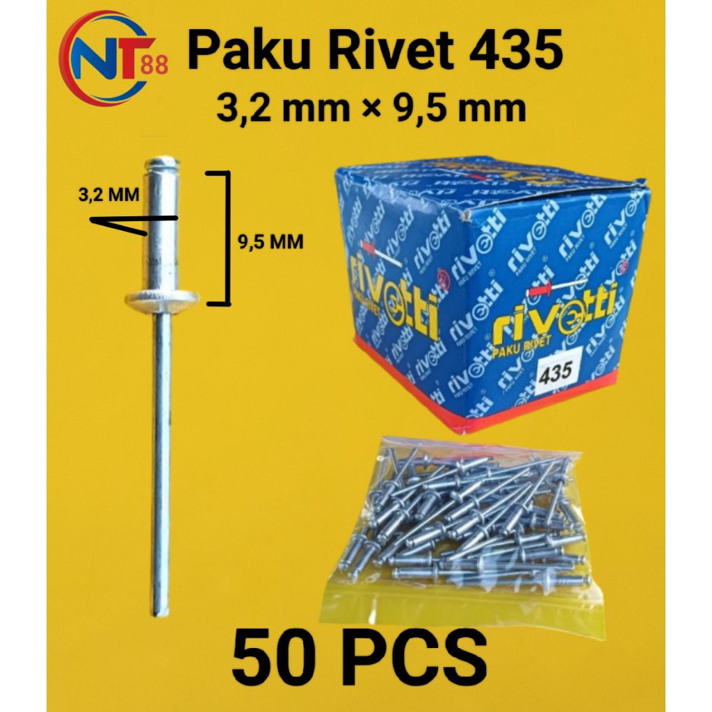 Jual ( 50 Pcs) Paku Rivet Rivetti 435 ( 3,2mm × 9,5mm ) Paku Keling ...