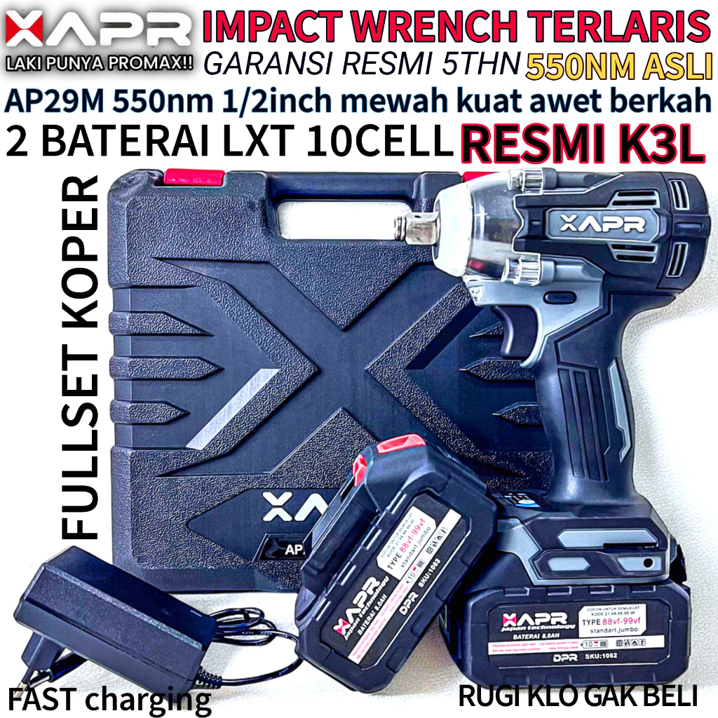 Jual APR Impact Wrench Type AP29M 550nm 2 baterai lxt mesin pembuka ...