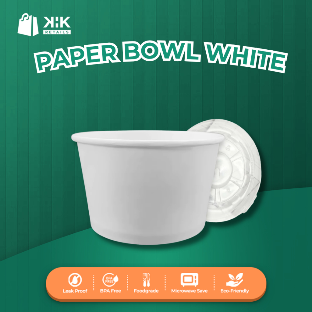 Jual Paper Rice Bowl White Ivory - Paperbowl dengan Tutup untuk Makanan ...