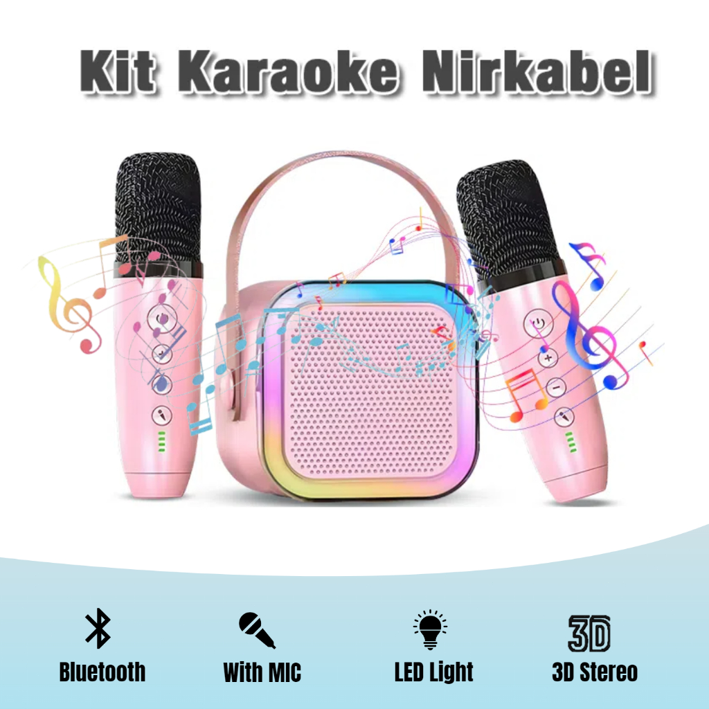 Jual [COD] Mini Speaker Karaoke Wireless 2 Mic Set Salon Portable RGB ...
