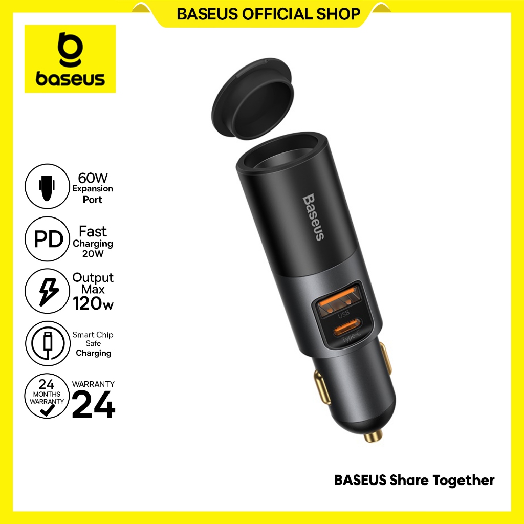 Jual Baseus Car Charger Port U+C 120W Fast Charge with Cigarette ...