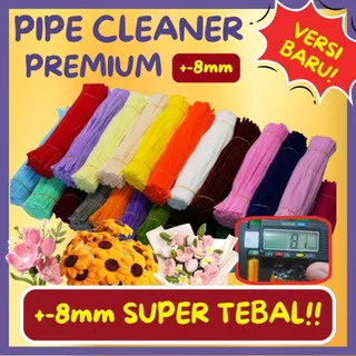 (100pcs) PREMIUM 8MM TEBAL Bunga KAWAT BULU MIX DAN WARNA TEBAL/ PASTEL MACARON PELANGI Mix 30Cm 6MM /  Pipe Cleaner Tangkai Bunga Kawat Hijau 40cm / Mainan Anak Craft Diy Kerajinan Tangan Pipe Cleaner