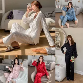 SATIN SERIES Aisha Long Sleepwear Setelan Piyama Satin Kotak Elegan Baju Tidur Wanita Dewasa