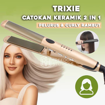Catokan Keramik TRIXIE 881 Ionik Tourmaline Pelurus Rambut 2 IN 1 Salon Professional