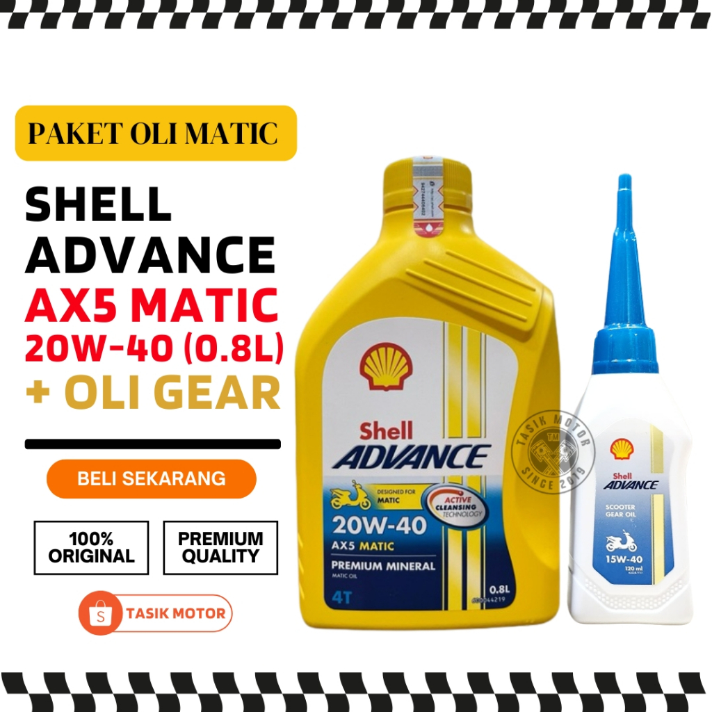 Jual PAKET Shell Advance AX5 Matic 20W40 0,8L + Oli GEAR Semua Motor ...