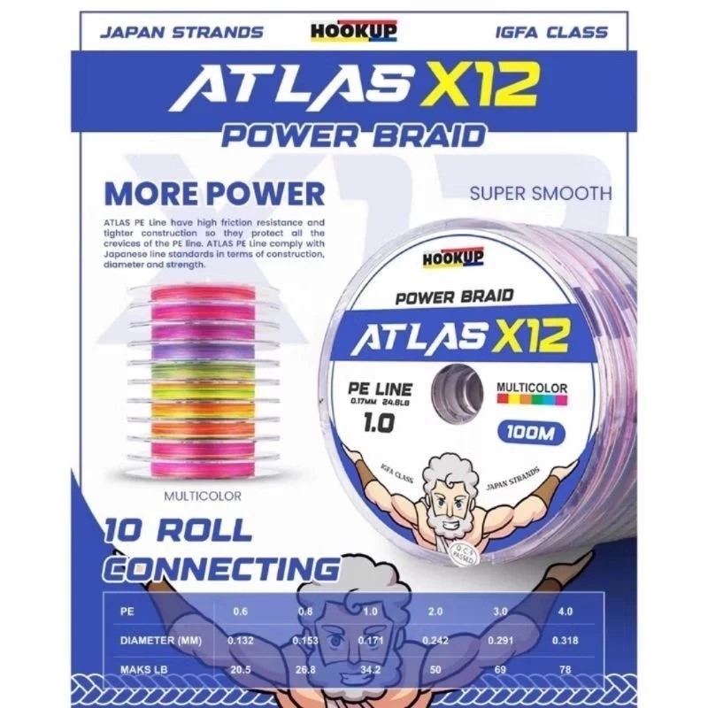 Jual PE HOOKUP ATLAS X12 POWER BRAID (MULTI COLOR) 150M | Shopee Indonesia