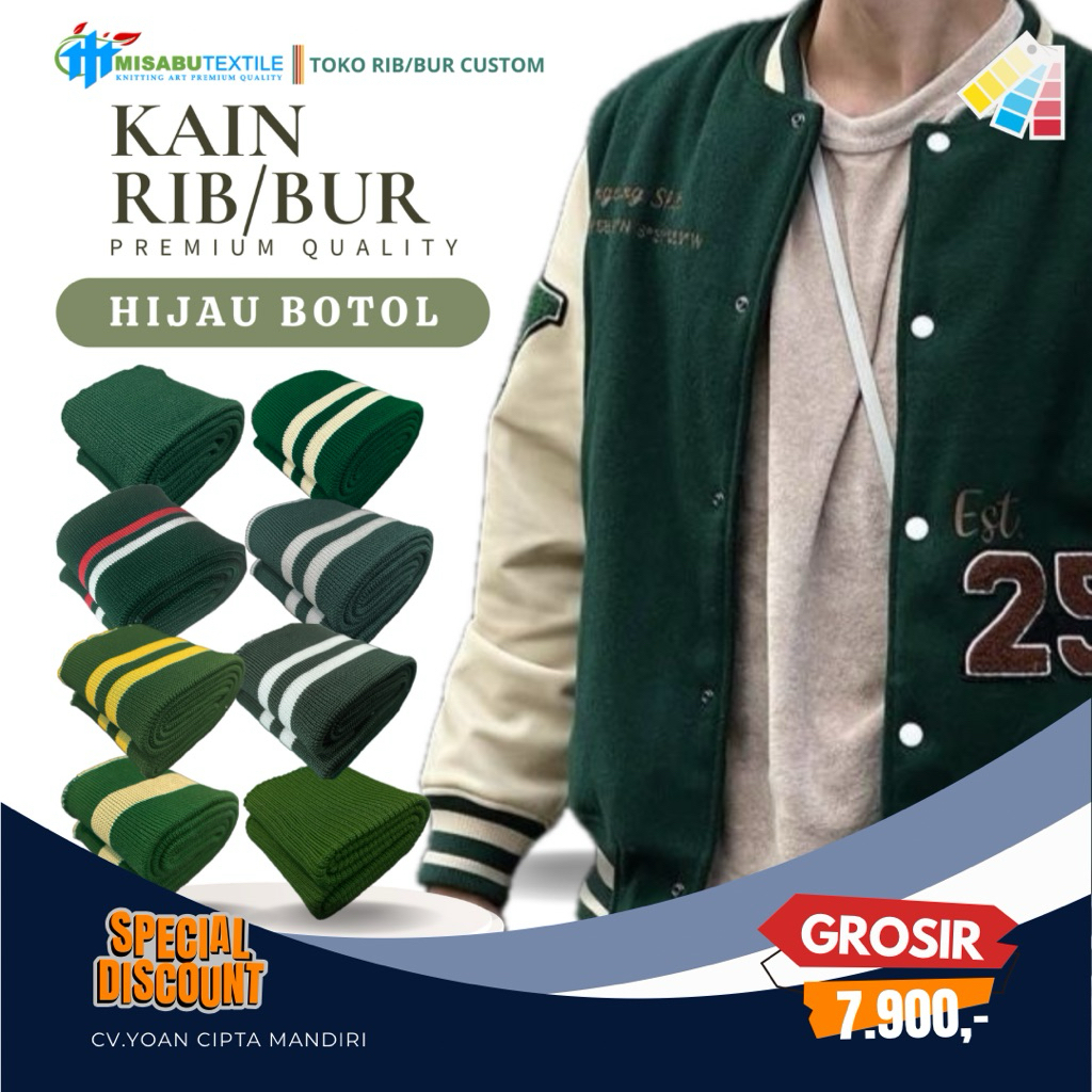 Jual Kain rib bur hijau botol polyester premium lebar kan 90cm tinggi ...