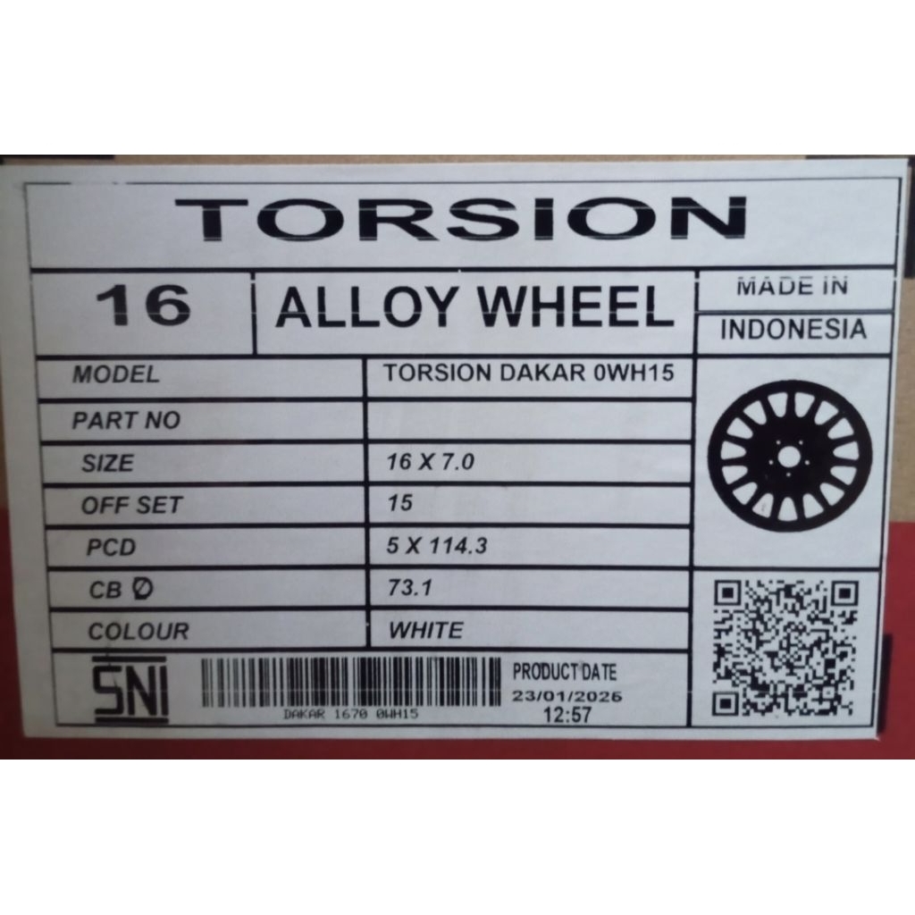 Jual VELG MOBIL ORIGINAL TORSION WHEELS DAKAR R16 x 7 5h 114,3 ET 15 ...