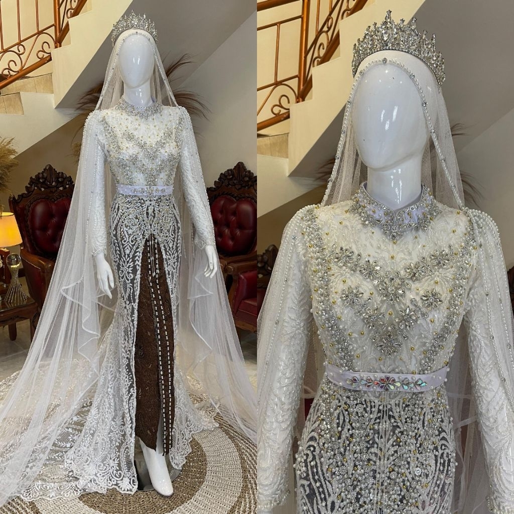 Jual Kebaya pengantin akad putih | kebaya pengantin ekor panjang ...